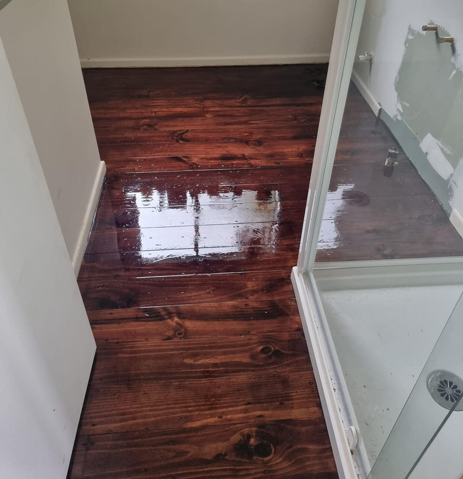 Pine stained floor refinishing in Wellington